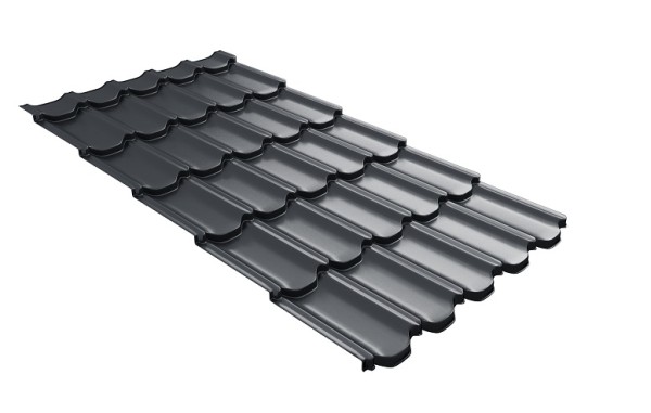Металлочерепица квинта плюс с 3D резом 0,5 Satin RAL 7024 мокрый асфальт купить в Сургуте
